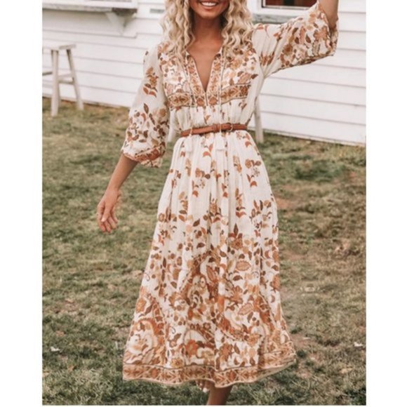 Boho chic Floral Print TAssel Detail Dress - Picture 2 of 8